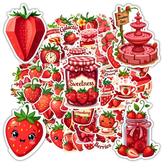 35pcs-50pcs Cheerful Stickers Stationery Strawberry Stickers Decorative Decals DIY Stickers Kids Stickers for Luggage Phone Laptop