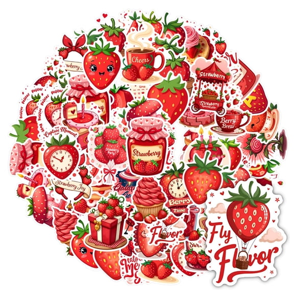 35pcs-50pcs Cheerful Stickers Stationery Strawberry Stickers Decorative Decals DIY Stickers Kids Stickers for Luggage Phone Laptop
