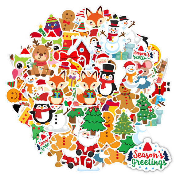 35pcs-50pcs Christmas Stickers Holiday Santa Claus Stickers Snowman Stickers for Laptops Notebooks Suitcases