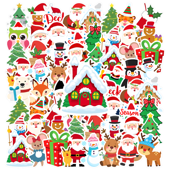 35pcs-50pcs Christmas Stickers Holiday Santa Claus Stickers Snowman Stickers for Laptops Notebooks Suitcases