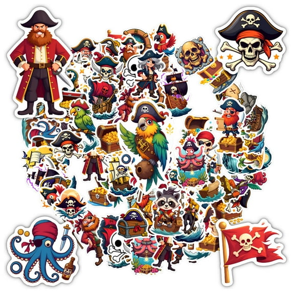 35pcs-50pcs Color Pirate Stickers Skull Cartoon Stickers Treasure Nautical for Laptops Suitcase Notebooks