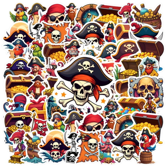 35pcs-50pcs Color Pirate Stickers Skull Cartoon Stickers Treasure Nautical for Laptops Suitcase Notebooks