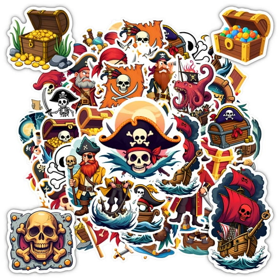 35pcs-50pcs Color Pirate Stickers Skull Cartoon Stickers Treasure Nautical for Laptops Suitcase Notebooks