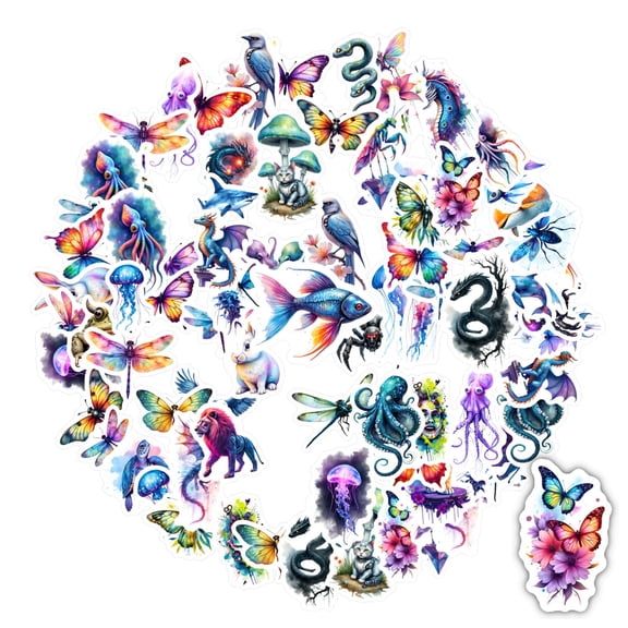35pcs-50pcs Colorful Animal Stickers Fantasy Sea Creatures Insect Stickers for Laptops Suitcases
