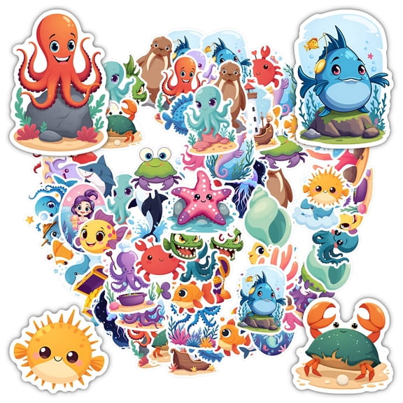 35pcs-50pcs Colorful Animal Stickers Marine Life Stickers Cute Sea Creature Stickers for Laptops Phones Suitcases