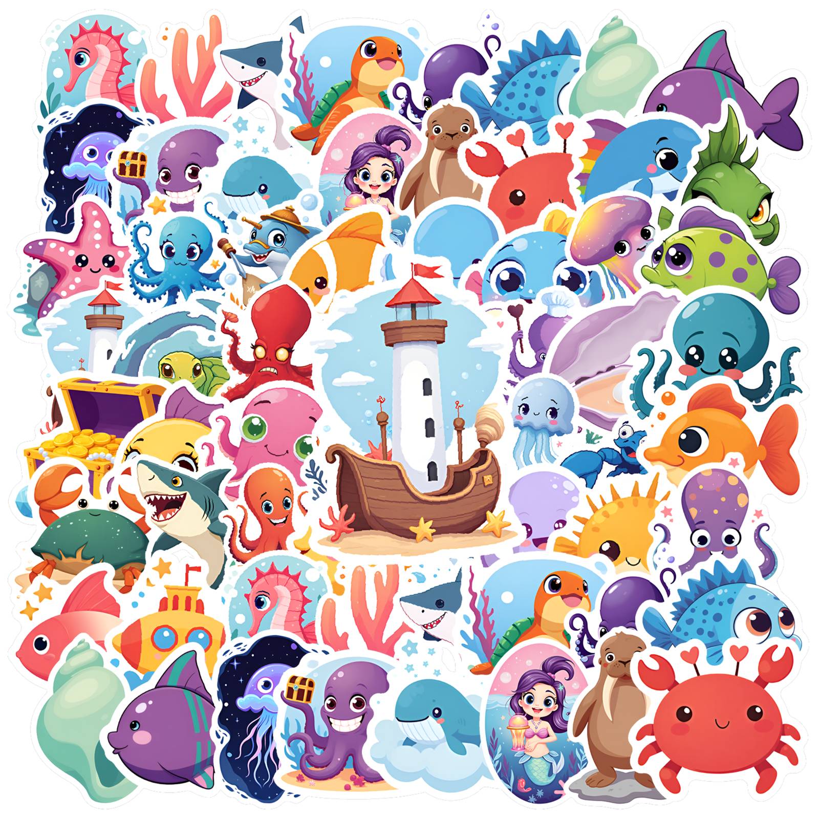 35pcs-50pcs Colorful Animal Stickers Marine Life Stickers Cute Sea ...