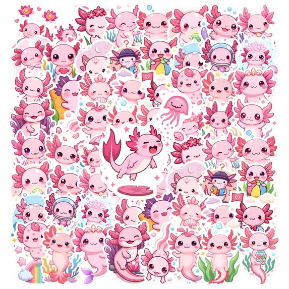 35pcs-50pcs Colorful Axolotl Stickers Animal Cute Cartoon Stationery Stickers for Phone Laptop Suitcase