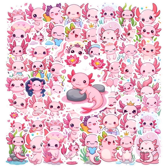 35pcs-50pcs Colorful Axolotl Stickers Animal Cute Cartoon Stationery Stickers for Phone Laptop Suitcase
