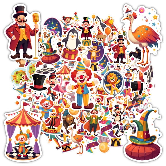 35pcs-50pcs Colorful Circus Stickers Animal Elephant Stickers Funny Cartoon Stickers for Laptops Suitcases Fridge