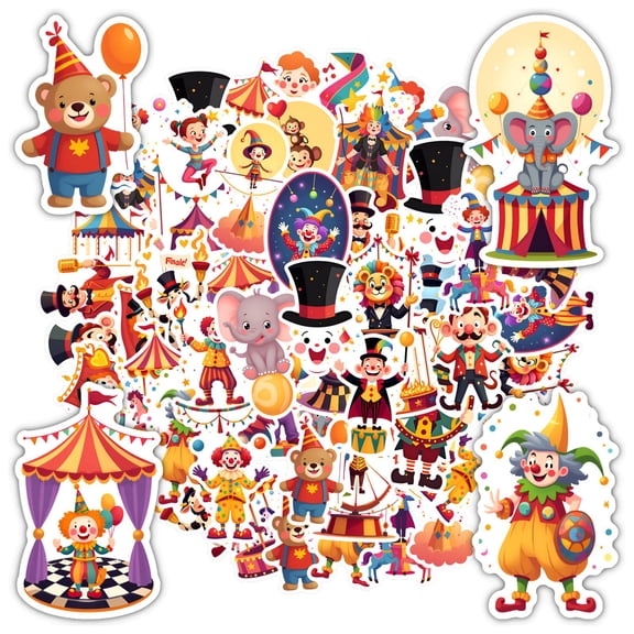 35pcs-50pcs Colorful Circus Stickers Animal Elephant Stickers Funny Cartoon Stickers for Laptops Suitcases Fridge