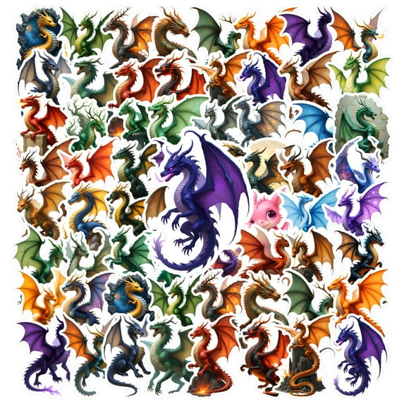 35pcs-50pcs Colorful Dragon Stickers Fantasy Dragon PVC Dragon Stickers for Laptops Phone Guitar