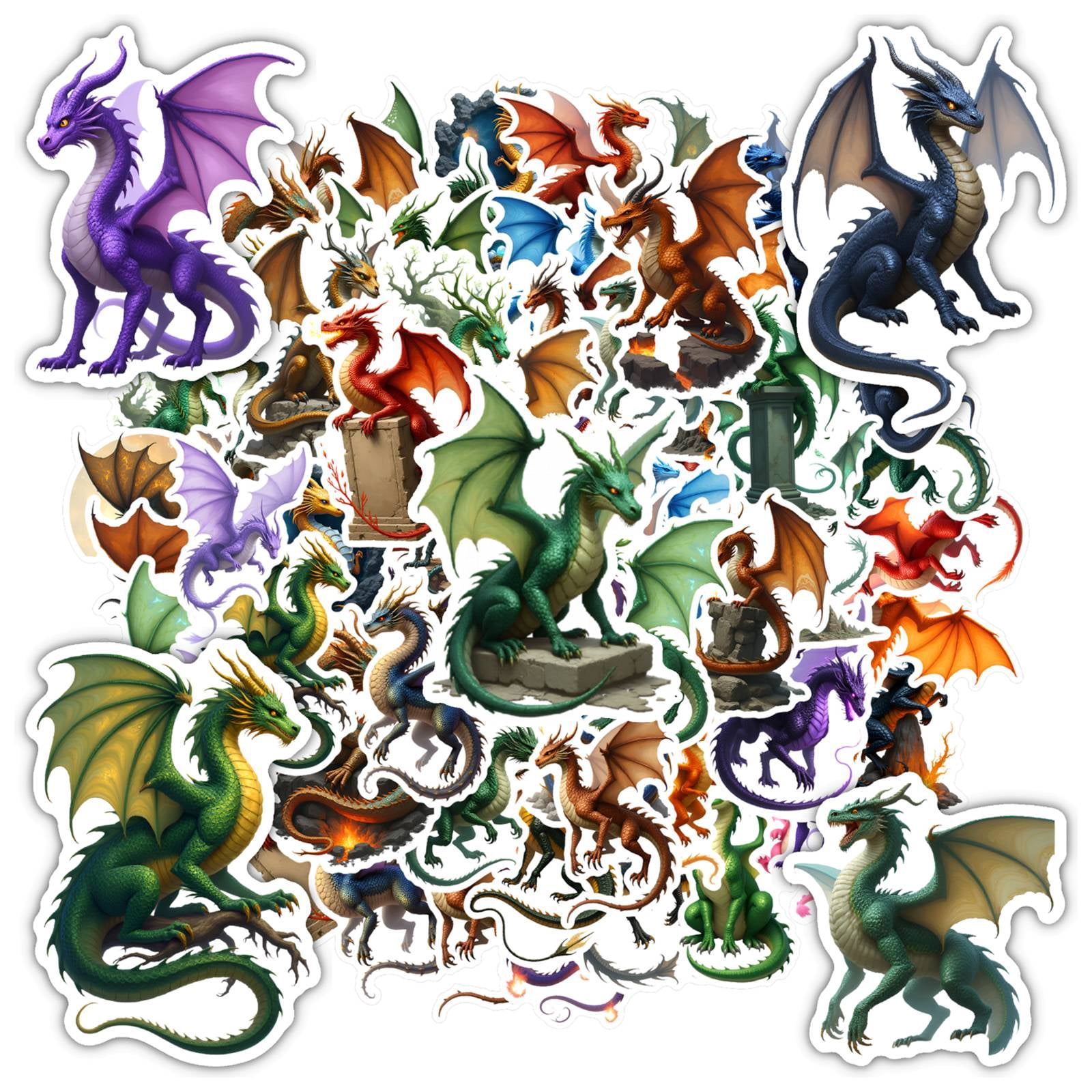 Dragon Sticker Roll 35pcs-50pcs Colorful Dragon Stickers Fantasy Dragon PVC Dragon Stickers ...