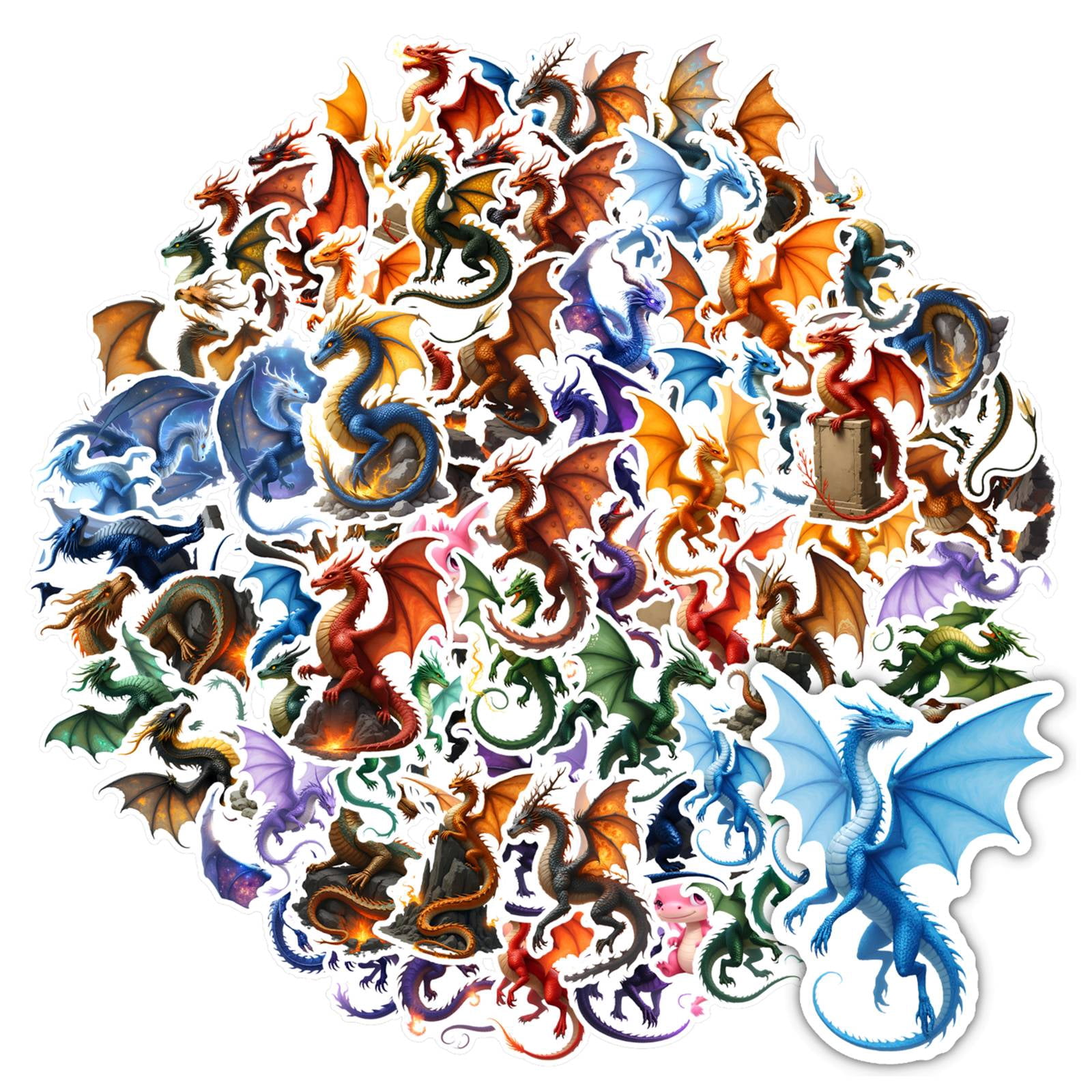 Dragon Sticker Roll 35pcs-50pcs Colorful Dragon Stickers Fantasy Dragon PVC Dragon Stickers ...
