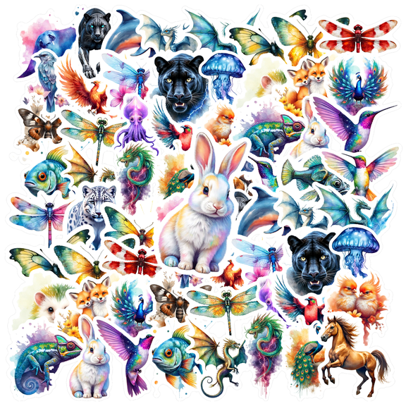 35pcs-50pcs Colorful Kids Stickers Animal Stickers Fantasy Stationery Stickers for Suitcase Luggage Laptop