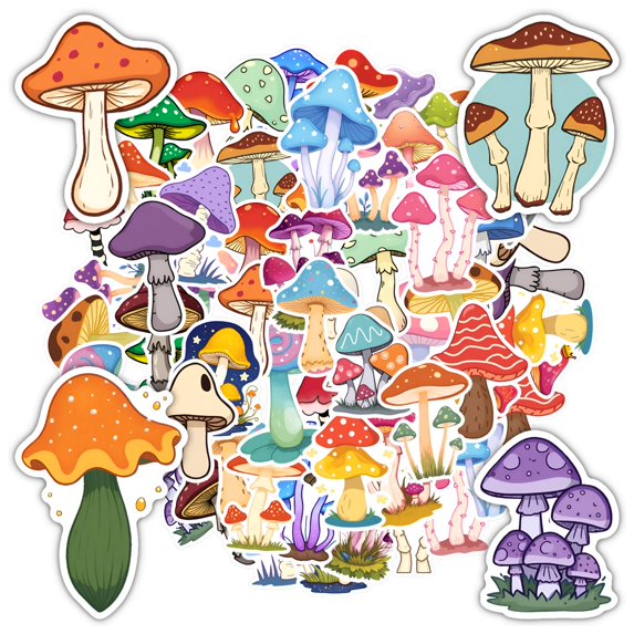 35pcs-50pcs Colorful Mushroom Stickers Nature Cartoon Stickers Fantasy Stickers for Laptops Phones Suitcases