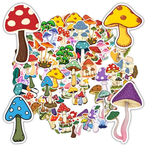 35pcs-50pcs Colorful Mushroom Stickers Nature Stationery Stickers Fantasy PVC Stickers for Laptops Suitcases
