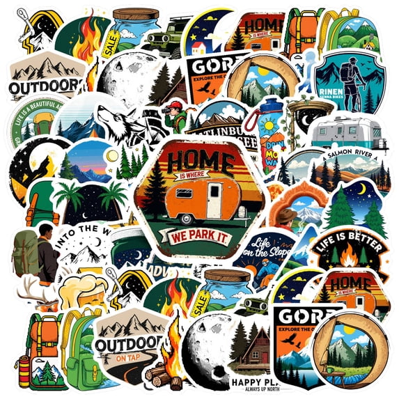 35pcs-50pcs Colorful Outdoor Stickers Adventure Waterproof Stickers Nature PVC Stickers for Laptop Suitcase Phone