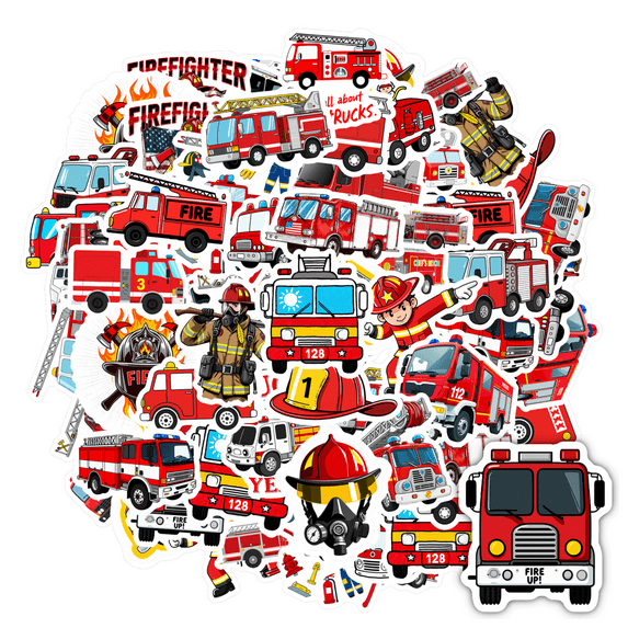 35pcs-50pcs Colorful PVC Firefighter Kids Stickers Toy Sticker Pack for Phone Laptop Car Suitcase