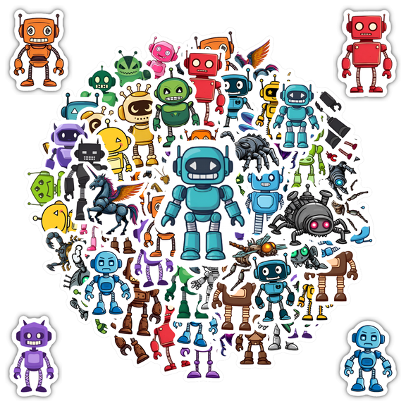 35pcs-50pcs Colorful Robots Stickers Mechanical Insects Stickers Imaginary Fantasy Stickers for Luggage Fridge Phone