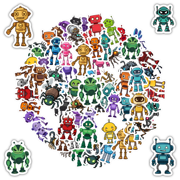 35pcs-50pcs Colorful Robots Stickers Mechanical Insects Stickers Imaginary Fantasy Stickers for Luggage Fridge Phone
