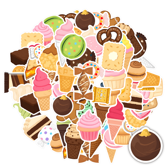 35pcs-50pcs Colorful Snack Stickers Sweet Treat Stationery Stickers Cute Candy Animal Stickers for Laptops Fridge Notebooks