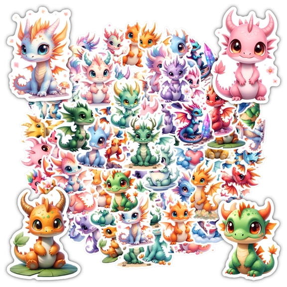 35pcs-50pcs Colorful Stationery Stickers Dragon Kids Stickers Cute Fantasy Sticker Pack for Luggage Laptop Phone