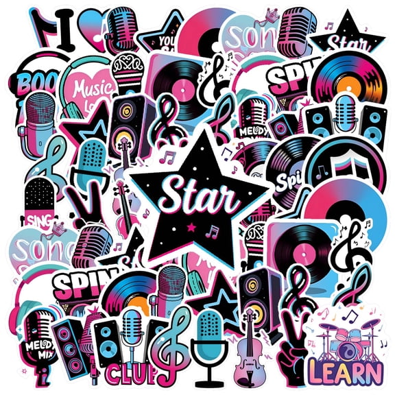 35pcs-50pcs Colorful Stationery Stickers Retro Music Stickers Cool Vinyl Decals for Laptops Phones Suitcase
