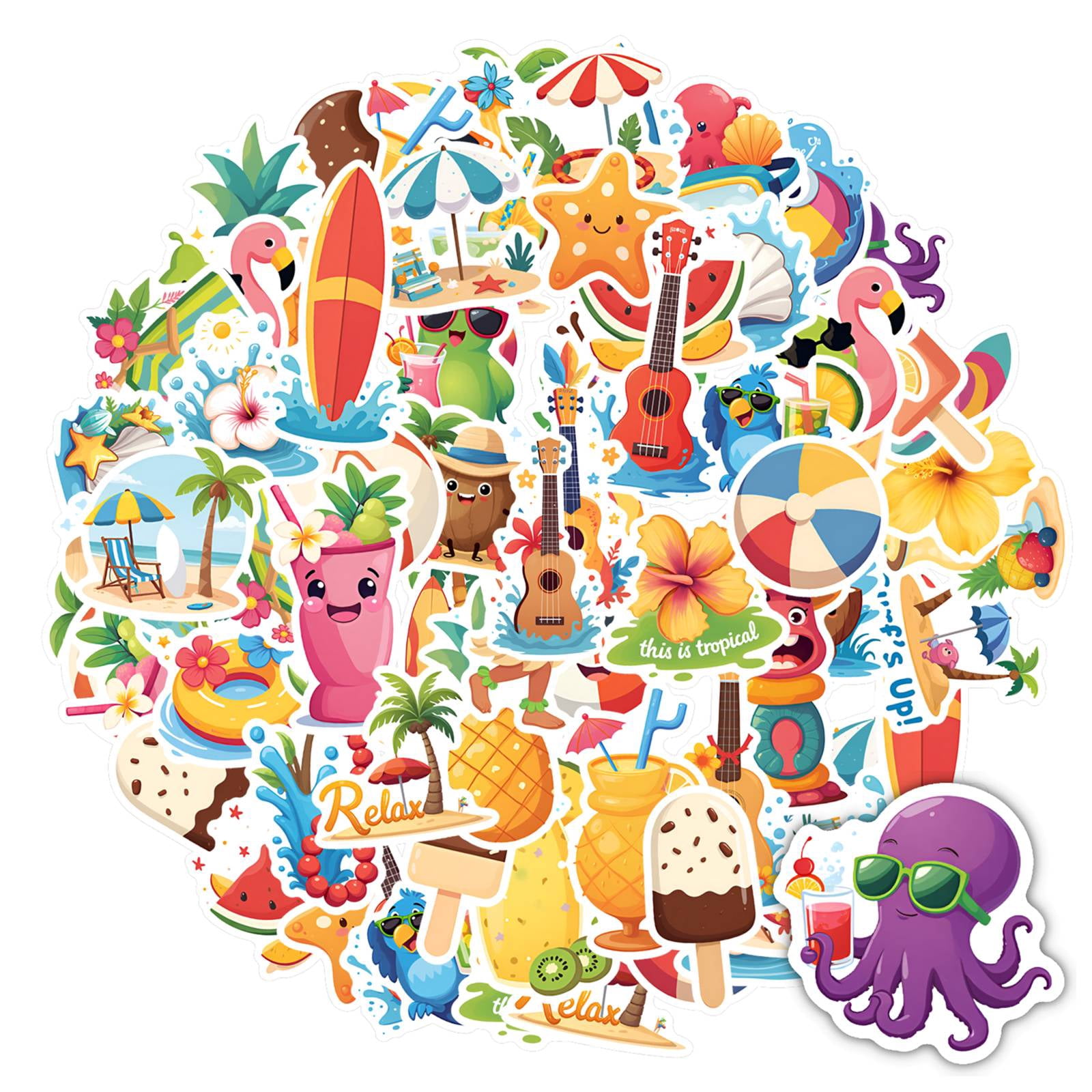 Walmart Sticker Color 35pcs-50pcs Colorful Stationery Stickers Summer Kids Stickers Tropical ...
