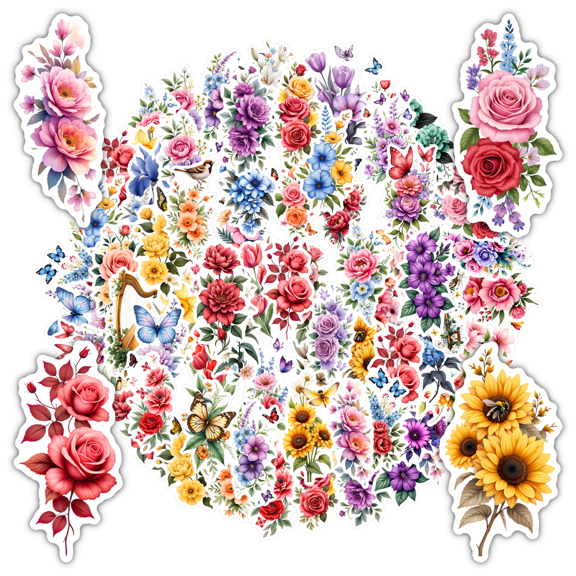 35pcs-50pcs Colorful Stickers Flower Waterproof Stickers Butterfly Stationery Stickers for Luggage Laptop Suitcase