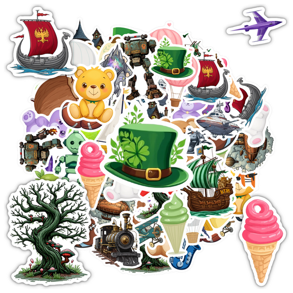 35pcs-50pcs Colorful Stickers Pack Robot Animal Stickers Fantasy Toy Decals for Laptops Suitcase