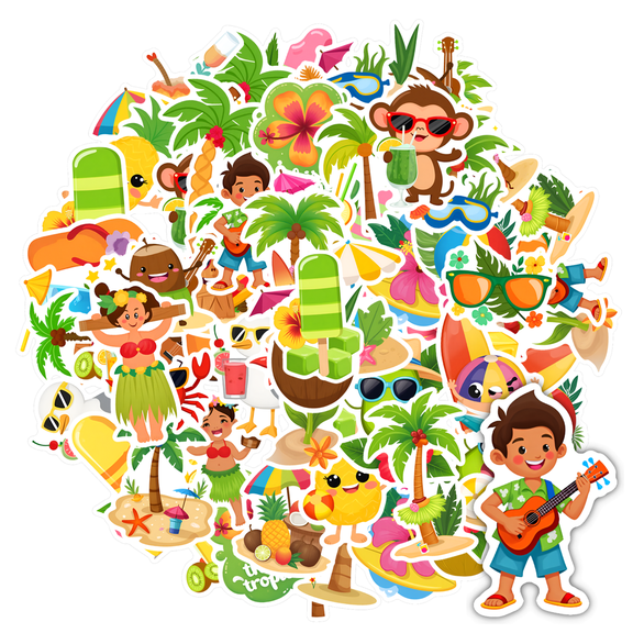 35pcs-50pcs Colorful Stickers Stationery Tropical Stickers Funny Stickers PVC Stickers for Laptops Suitcase Guitar