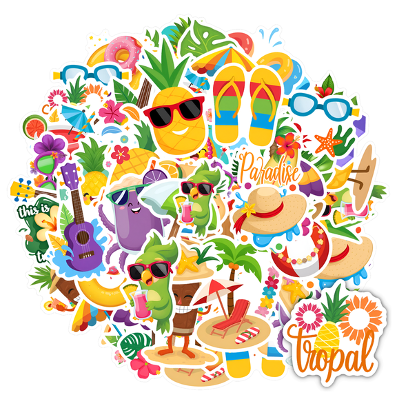 35pcs-50pcs Colorful Stickers Tropical Beach Stickers Cartoon Stickers Summer Stickers for Notebooks Luggage Phone