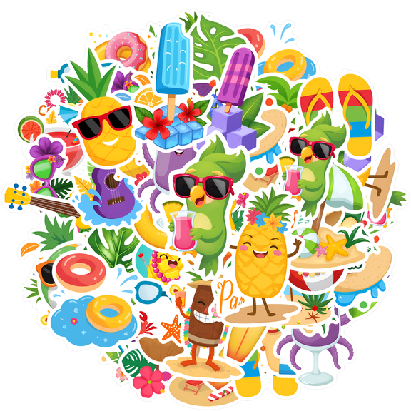 35pcs-50pcs Colorful Stickers Tropical Beach Stickers Cartoon Stickers Summer Stickers for Notebooks Luggage Phone