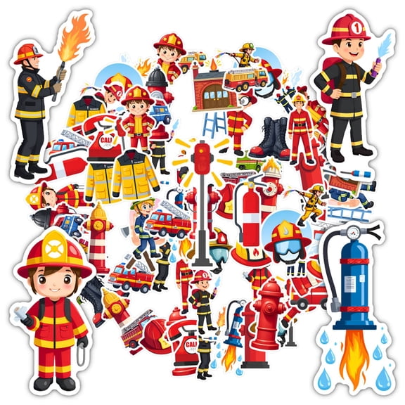 35pcs-50pcs Courageous Stickers Firefighter Rescue Stickers Safety Equipment Stickers for Laptops Suitcase Fridge