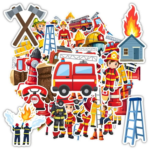 35pcs-50pcs Courageous Stickers Firefighter Rescue Stickers Safety Equipment Stickers for Laptops Suitcase Fridge
