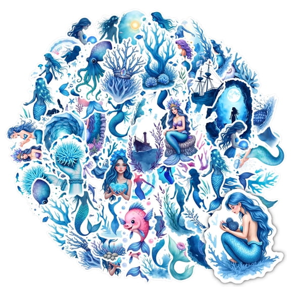 35pcs-50pcs Cuddly Stickers Mermaid Stickers Nautical Sticker Ocean Stickers for Laptops Suitcase Notebooks