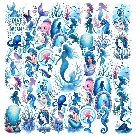 35pcs-50pcs Cuddly Stickers Mermaid Stickers Nautical Sticker Ocean Stickers for Laptops Suitcase Notebooks