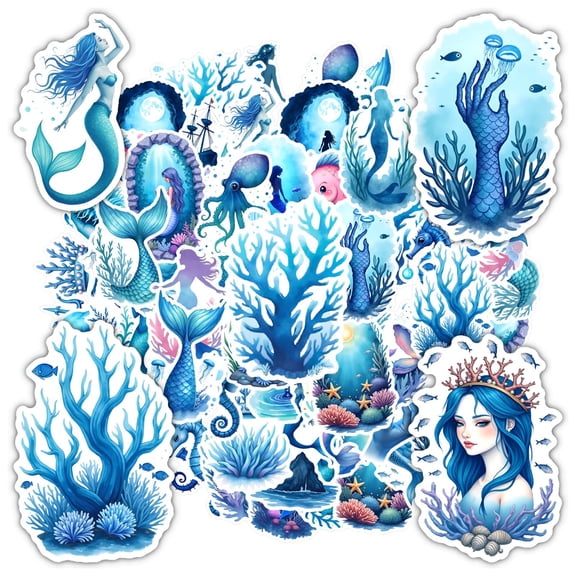 35pcs-50pcs Cuddly Stickers Mermaid Stickers Nautical Sticker Ocean Stickers for Laptops Suitcase Notebooks