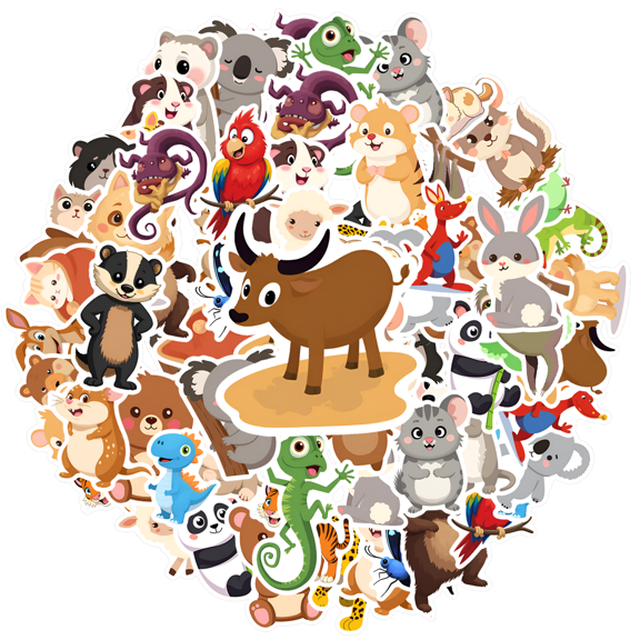 35pcs-50pcs Cute Animal Stickers Cartoon Decals Funny Kids Stickers for Laptop Suitcase Phone