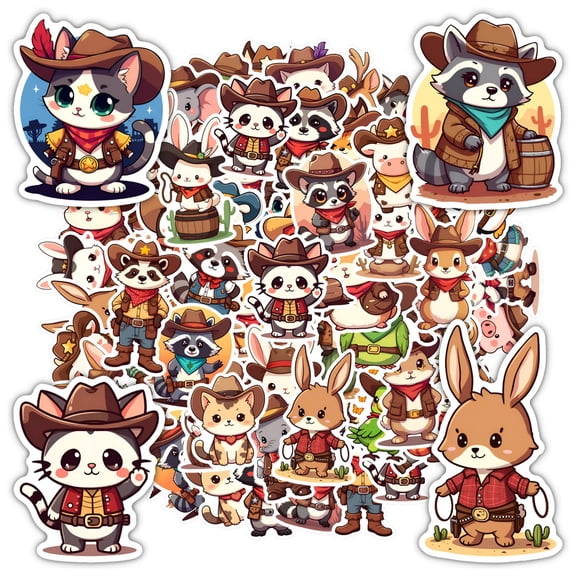 35pcs-50pcs Cute Animal Stickers Cowboy Animals Funny Stickers for Notebooks Laptops Suitcases