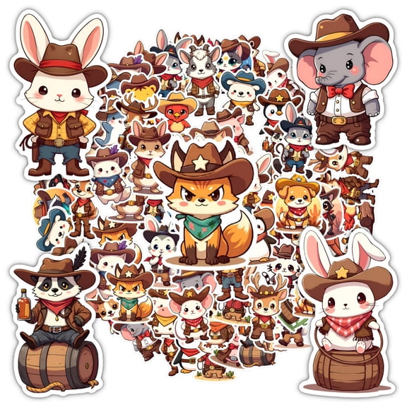 35pcs-50pcs Cute Animal Stickers Cowboy Animals Funny Stickers for Notebooks Laptops Suitcases