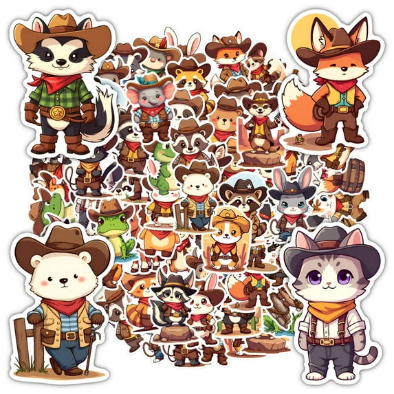 35pcs-50pcs Cute Animal Stickers Cowboy Character Stickers PVC Stickers for Laptops Notebooks Suitcases