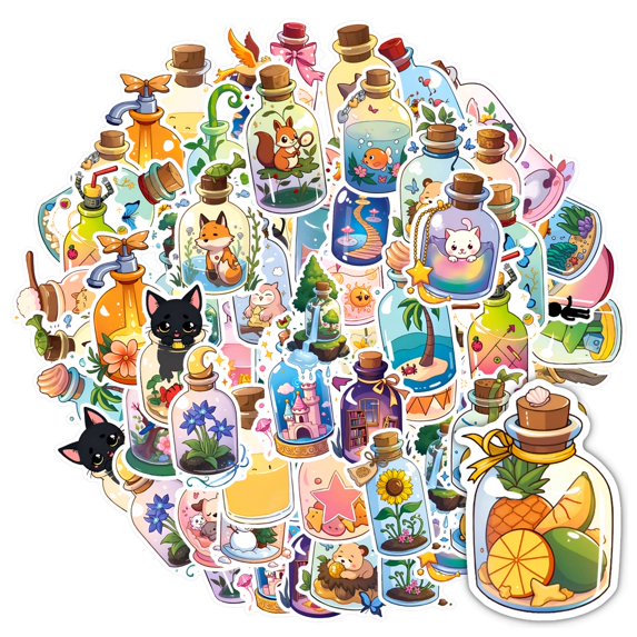 35pcs-50pcs Cute Animal Stickers Nature Bottle Stickers Fantasy Drink Stickers Children Stickers for Notebooks Suitcase Luggage