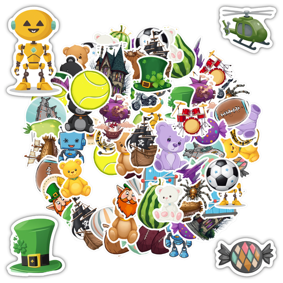 35pcs-50pcs Cute Animal Stickers Robot PVC Stickers Fantasy Decals for Phone Laptop