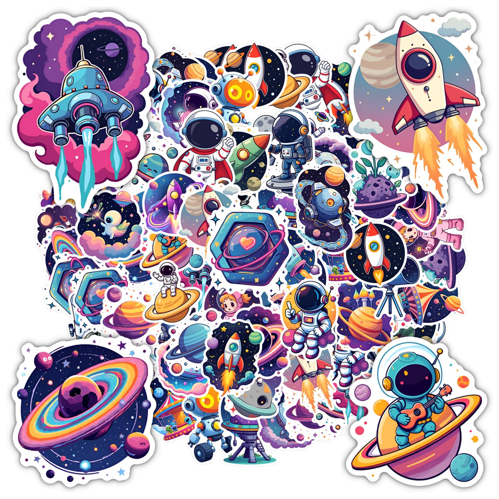 35pcs-50pcs Cute Astronaut Stickers Cosmic Space Stickers Alien Rocket ...