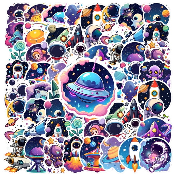 35pcs-50pcs Cute Astronaut Stickers Cosmic Space Stickers Alien Rocket Stickers for Laptops Suitcases Phone