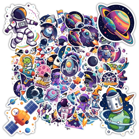 35pcs-50pcs Cute Astronaut Stickers Space Robots Stickers Colorful Galaxy Decals for Laptops Suitcases Notebooks