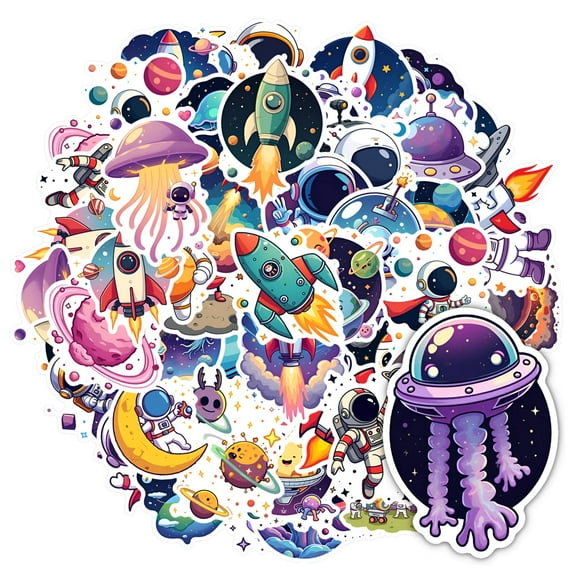 35pcs-50pcs Cute Astronaut Stickers Space Stationery Stickers Planet Kids Stickers for Laptops Suitcases Phones