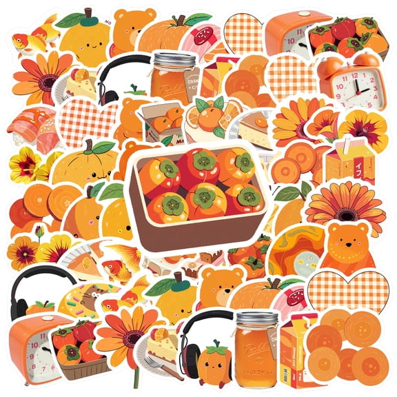 35pcs-50pcs Cute Bear Stickers Orange Flower Decals Funny Bear Stickers for Suitcases Laptops Fridge