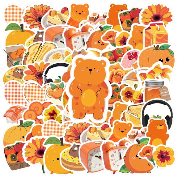 35pcs-50pcs Cute Bear Stickers Orange Flower Decals Funny Bear Stickers for Suitcases Laptops Fridge